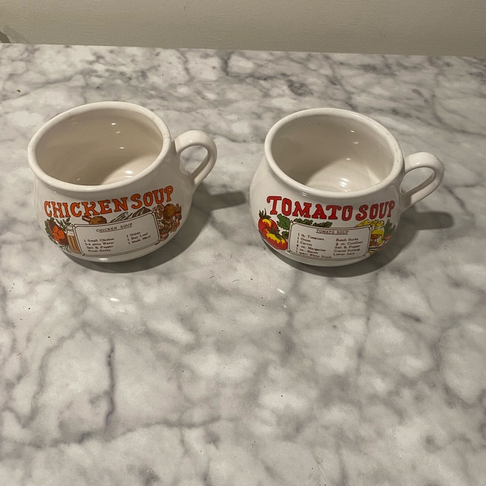 Vintage soup bowls. Chicken and tomato soup